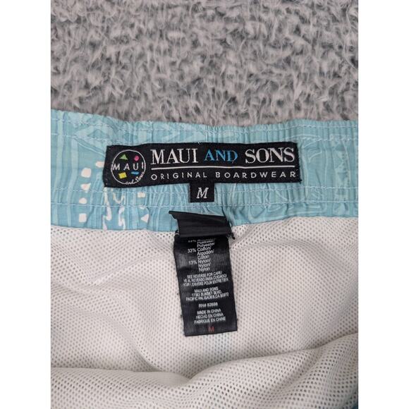 Maui and Sons Shorts Men Medium Blue Board Shark Stretch Swim Trunks Surf Beach - Picture 3 of 8